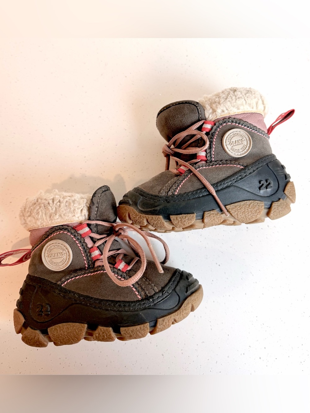 Olang “Panda” Premium Toddler Winter Boots US 5.5 6.5 Pink Gray Wool Lining